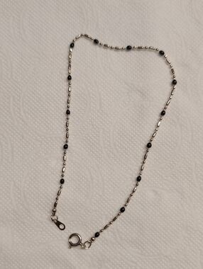 Sterling Silver Black Bead Anklet / Bracelet 9.5" Long